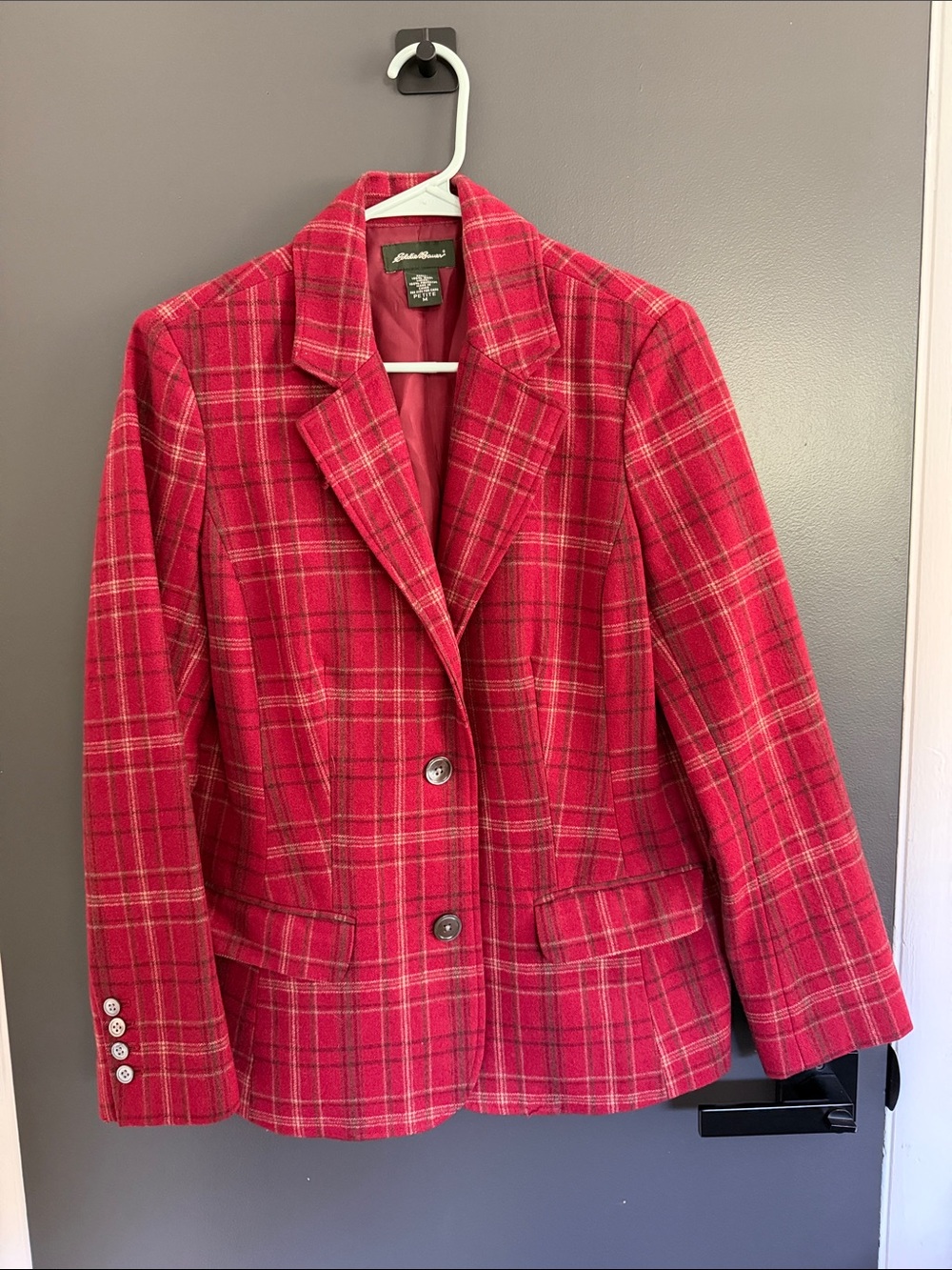 Eddie Bauer Red Plaid Tailored Blazer